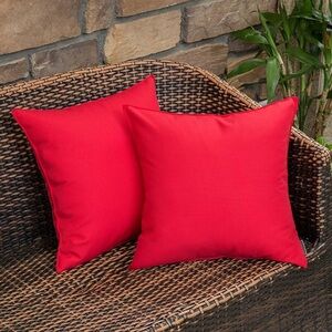 Set of 2 Red Waterproof Outdoor Throw Pillow Covers 16” Square Patio Decor